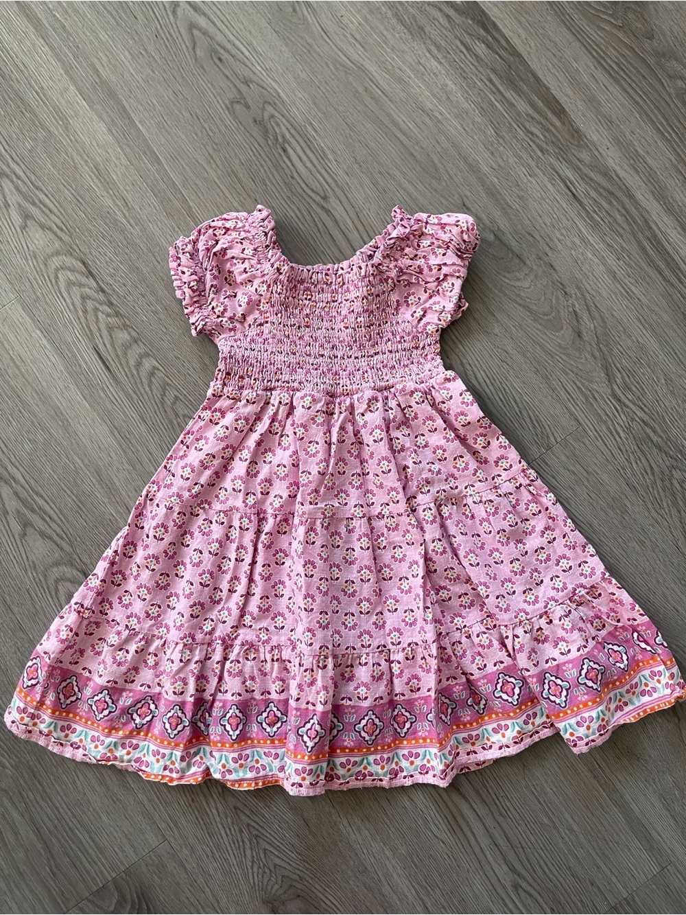 Mayoral Pink Floral Smocked Tiered Dress